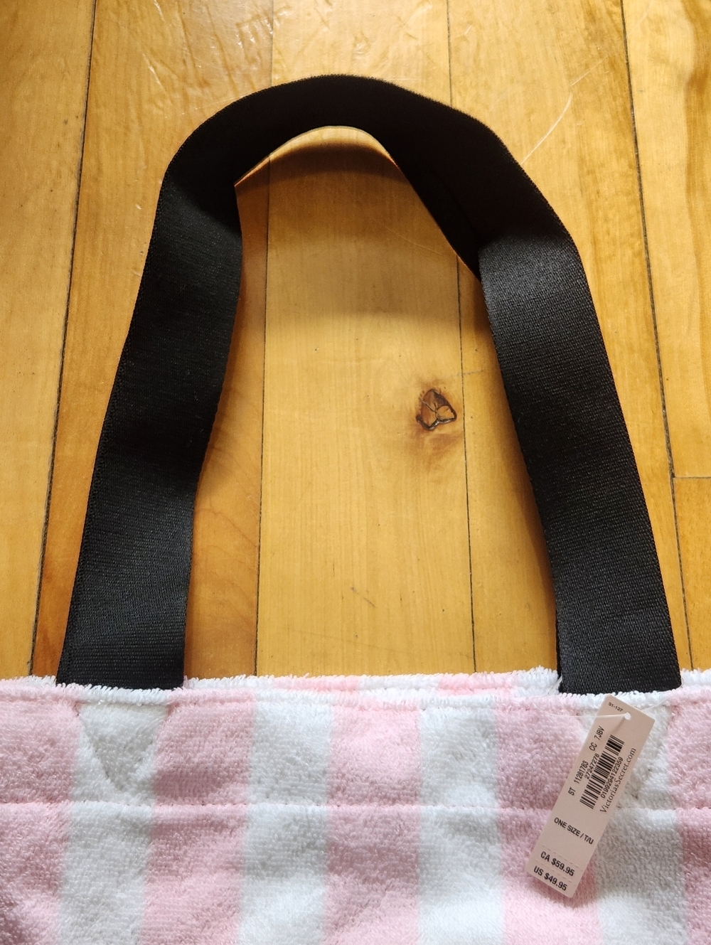 NWT Victoria's Secret Angel Essentials Terry Tote Bag - Pink & White Stripes - Picture 5 of 13